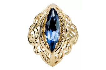 Пръстен Винтидж бижута Сапфир 14K жълто злато vrc017y